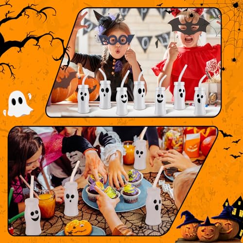 12-Pack Halloween Ghost Cups with Lids & Straws, Reusable Plastic, 8 oz