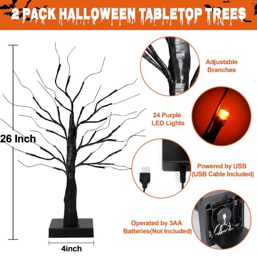 Halloween Decorations Indoor 2 Pack Black Tree with Orange Lights - 24in Timer