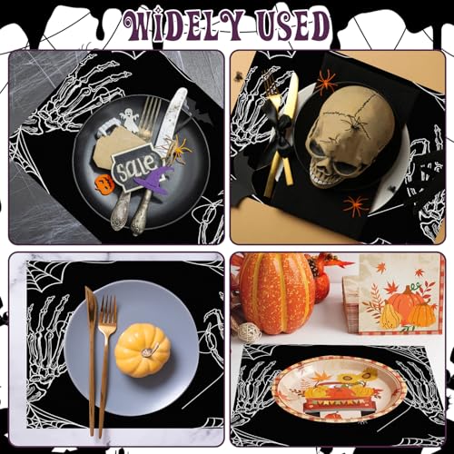 Halloween Skeleton Spider Placemats Set of 4 - Black Table Decor for Parties & Kitchen