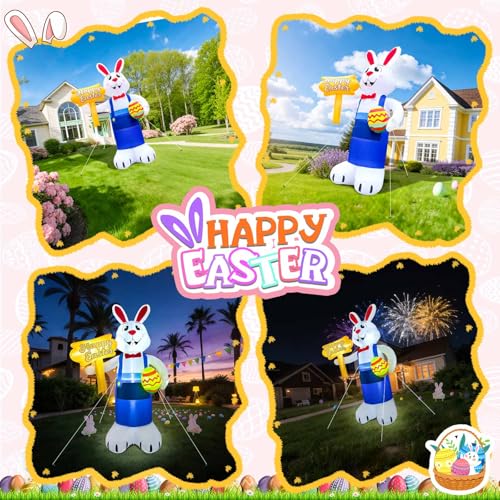 12FT Giant Easter Bunny Inflatable with LED Lights - Outdoor Yard Decoration