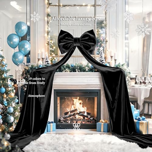 Black Velvet Christmas Bow - Large 16x79 Inch Holiday Wreath & Decor, Wedding & Party Accessory