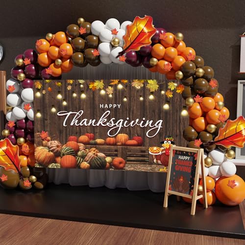 Thanksgiving Balloon Arch Kit with 197 Balloons & Backdrop for Party Decorations
