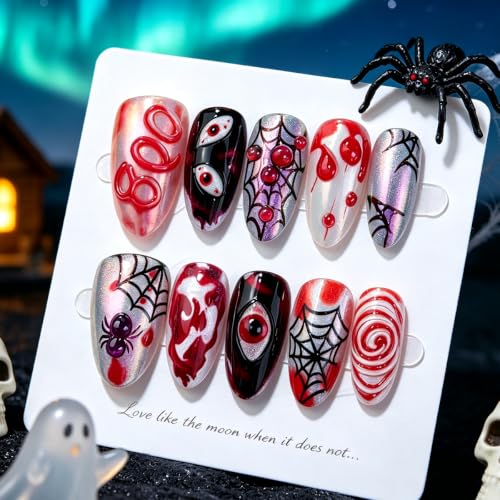 Halloween Almond Press-On Nails Style-3 Horror Themed Fake Nails 24Pcs