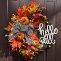 Brown 22-Inch Collapsible Fall Wreath with Pumpkins and Lights - Rustic Door Decor