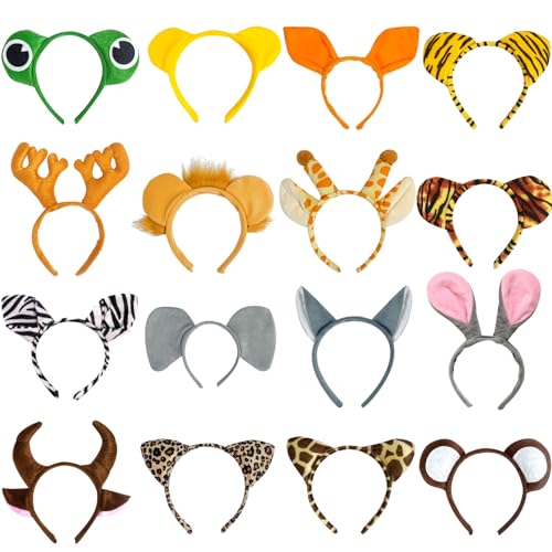 16-Pack Jungle Animal Ears Headbands for Safari Party Kids & Adults