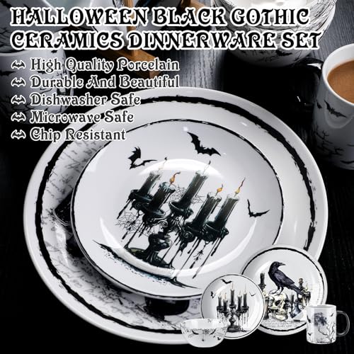 Halloween Gothic Dinnerware Set - Ceramic 16 Pcs Serve 4 Guests - Pickmesh