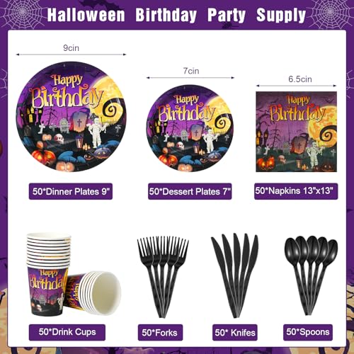 Halloween Birthday Party Plates & Napkins Set for 50 Guests - Serve 50 - Tableware Serve 50