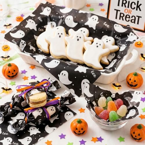 Halloween Ghost Boo Deli Paper Sheets - Black, 150 Pack Food Wraps