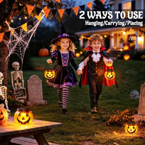 Halloween Pumpkin Solar Lantern 2 Pack - Glass Hanging Outdoor Light