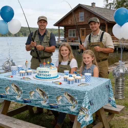 Fish Tablecloths 4 Pack - Fishing Birthday Party Decorations, 54x108 Inches - Fish Variation