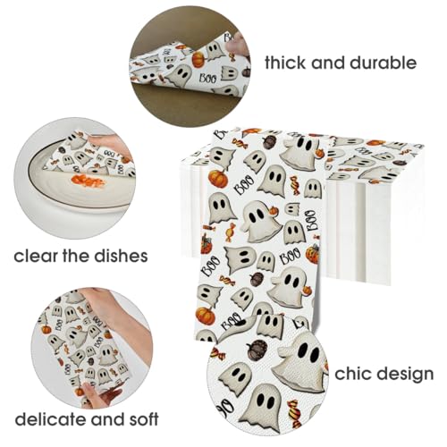 White Halloween Paper Napkins 100Pcs Horror Pumpkin Ghost Decorations