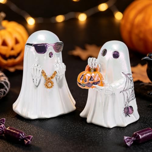Halloween Ghost Figurine Set - Cute Resin Spooky Table Decor, 3.3 Inches