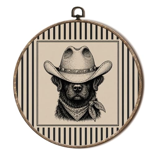Rustic Western Cowboy Black Lab Round Wall Art - Animal Variation 38, 10x10in