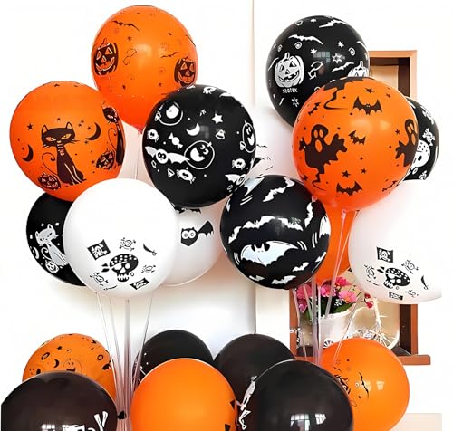 Halloween Balloons Black Orange White Latex Party Decorations - 125 Pack