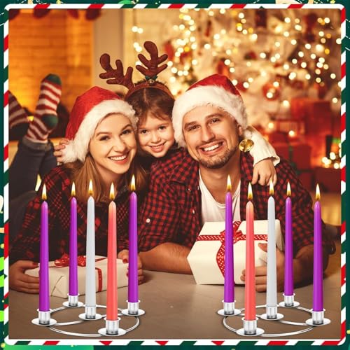 Silver Advent Wreath Candle Holder Set - 2 Pack, 5 Candle Slots, Christmas Decor