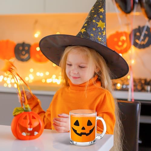 Halloween Glass Coffee Mug Set - Spooky Pumpkin Face Drinkware, 4 Pack
