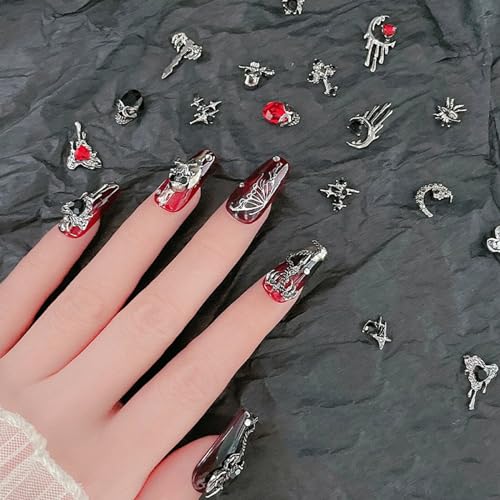 Halloween 3D Alloy Spider Skull Nail Charms Set - 32pcs Nail Art Decorations