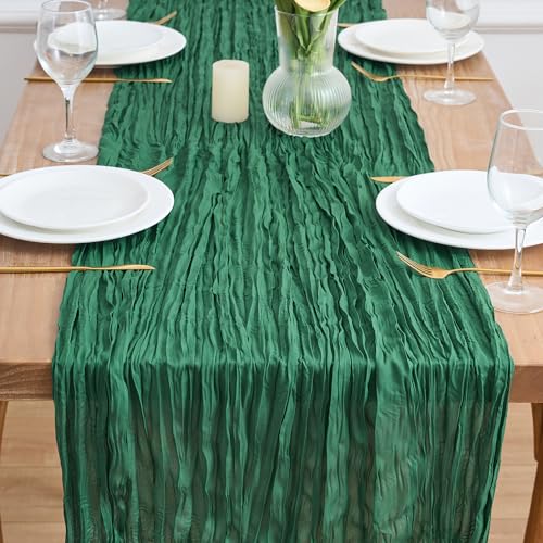 Asee'm Emerald Green Cheesecloth Table Runner 10FT - Rustic Holiday Decor - Variation: 1 Pack