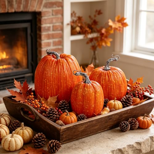 Winemana Fall Decor Artificial Pumpkins Set of 3 Orange Foam Pumpkin - Variation of THIS listing