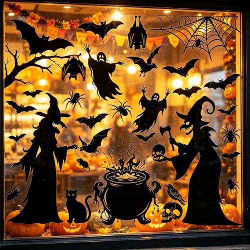 Halloween Large Window Clings Witch & Spooky Scene Set - Evil Pumpkins Variation