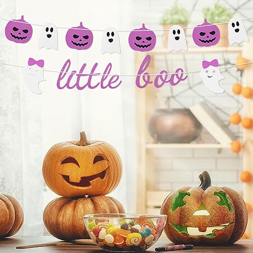 Halloween Banner,2PCS Happy Pink Banner Bunting,Little Boo Ghost