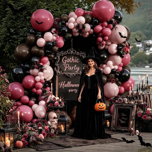 Pink Black Balloon Arch Kit - Double Stuffed Dusty Rose Pink & Brown Balloons - Variation of Pink Black Brown
