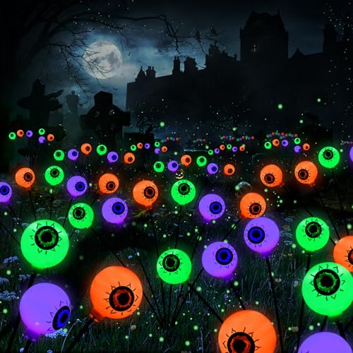 Halloween Solar Eyeball Lights 6 Pack - Orange Purple Green Outdoor Decor
