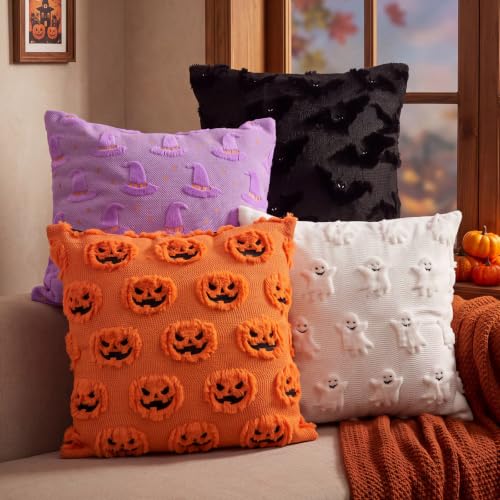 Halloween Throw Pillow Covers Set - 4 pcs 18x18 Inch Autumn Embroidered Decor