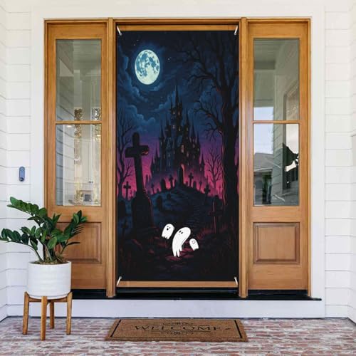 Halloween Ghost Pattern Door Cover Banner Decoration - One Size