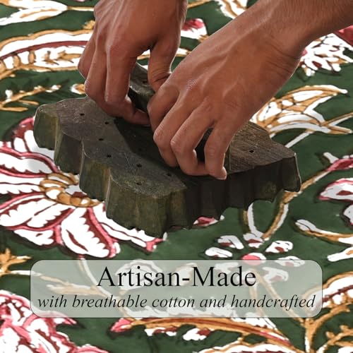 Cotton Hand Block Print Table Runner - Hunter Green 16x70 Inches
