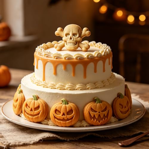 Light Blue Halloween Silicone Mold Set with Skull & Pumpkin for Baking & Decorating