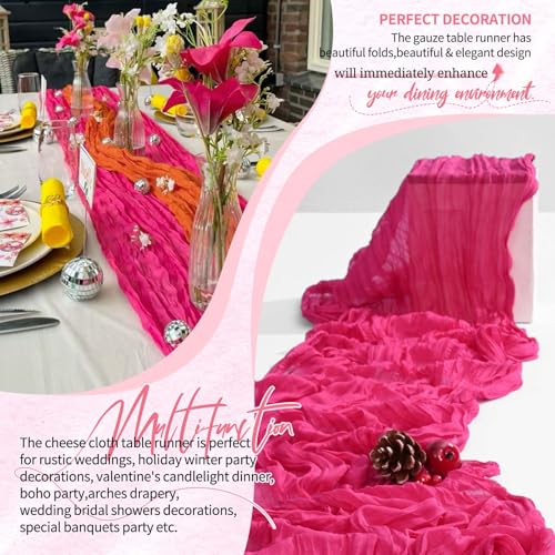 Hot Pink Cheesecloth Table Runner Set - 18 Pack 10FT Boho Rustic Decor