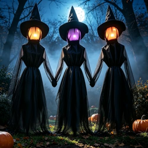 6FT Light-Up Halloween Witch Decorations Outdoor Set of 3 - Spooky Yard Decor