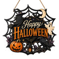 Wooden Halloween Wreath for Front Door Indoor Outdoor Decor - Pumpkin Ghost Witch Design