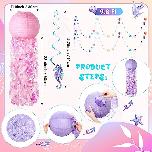 Mermaid Party Decorations Set with Jellyfish Paper Lanterns & Ocean Theme Swirls
