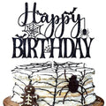 Black Glitter Halloween Birthday Cake Topper - Spooky Spider Ghoul Decor