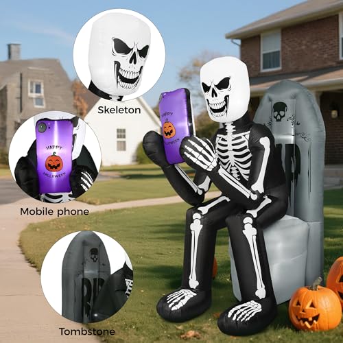 6.1FT Halloween Inflatable Skeleton & Tombstone Outdoor Decoration with LED Lights