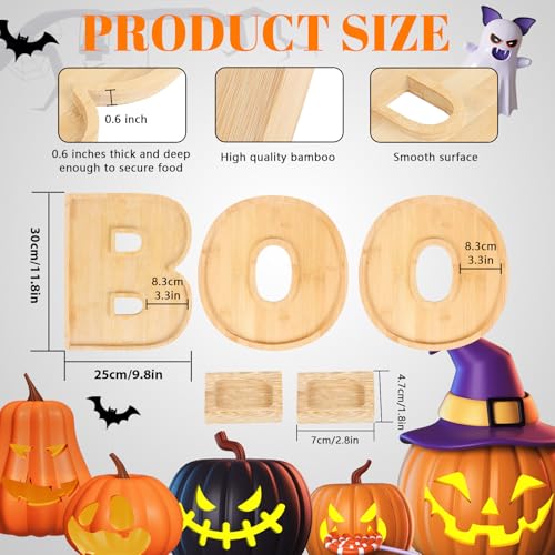 Halloween Charcuterie Board Set with Bamboo Trays & Dipping Saucers - Boo Theme Party Platter
