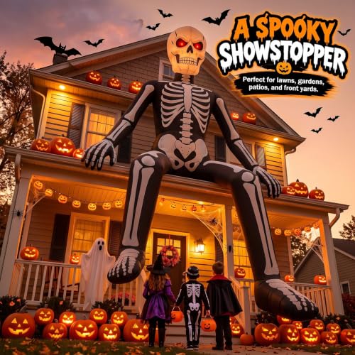 10.5FT Light-Up Halloween Skeleton Inflatable for Yard and Garden Decorations