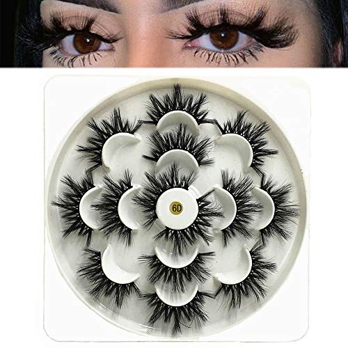 False Eyelashes 3D Wispy Faux Mink Fluff Lashes Pack of 7 - Dramatic Long Volume