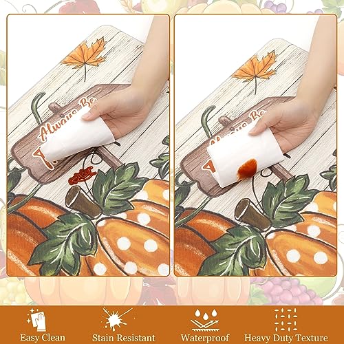 Colorful Fall Kitchen Mat Set Anti-Fatigue Floor Mats with Pumpkin Design - 2 pcs