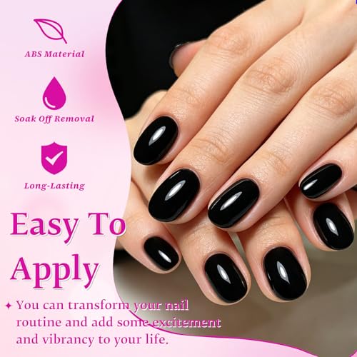 Black Short Oval Press On Nails with Glue Tabs - 240pc Fake Nails Set