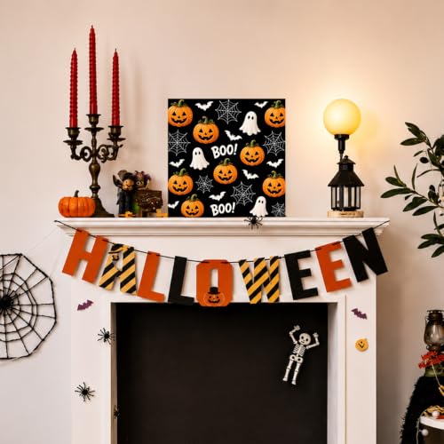 Fall Halloween Wooden Sign - Cute Pumpkin Ghost Autumn Decor Sign-14