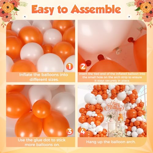 Orange and White Balloon Arch Kit - 144 pcs for Party Decorations