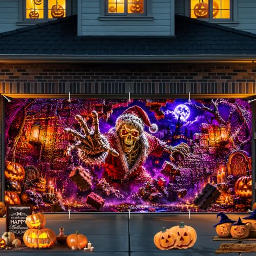 Halloween Garage Door Banner 7x16 FT Skeleton Santa Horror Holiday Decor - Variation 276