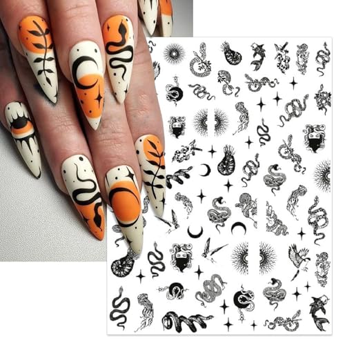 Gothic Snake & Skull Nail Stickers - Halloween Gothic Black Skull Self-Adhesive 3D Nail Decals - Variation of Gothic Skull
