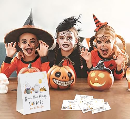 Halloween Candy Jar Guessing Game Set with Sign and Cards - Party Fun
