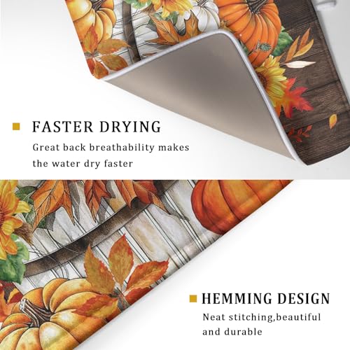 Pumpkin Bucket Dish Drying Mat - Halloween Thanksgiving Kitchen Decor 18x24 Inch