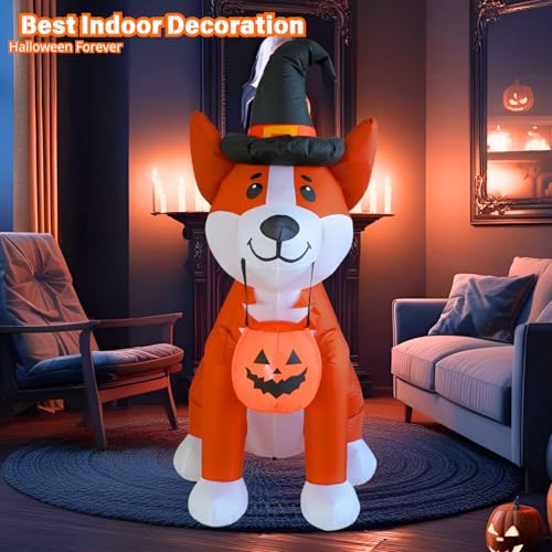 Inflatable Corgi Dog Halloween Yard Decoration with Pumpkin, LED Lights, 6 Feet