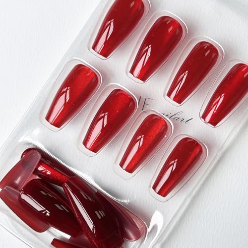 Wine Red Gradient Press On Nails Medium Coffin Fake Nails 24pcs - Variation L006